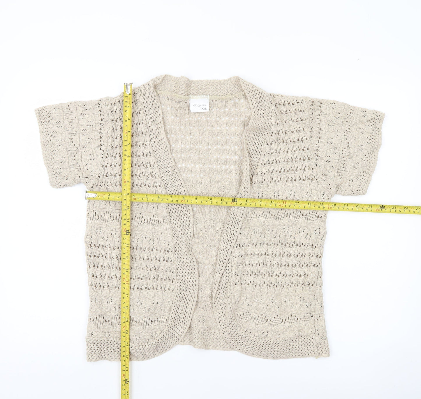 Gorgeous Women’s Beige 2XL Open-Knit Short Sleeve Cardigan