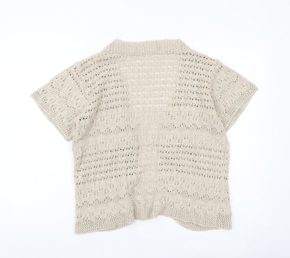 Gorgeous Women’s Beige 2XL Open-Knit Short Sleeve Cardigan