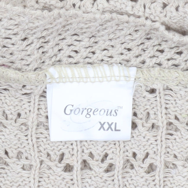 Gorgeous Women’s Beige 2XL Open-Knit Short Sleeve Cardigan