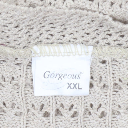 Gorgeous Women’s Beige 2XL Open-Knit Short Sleeve Cardigan