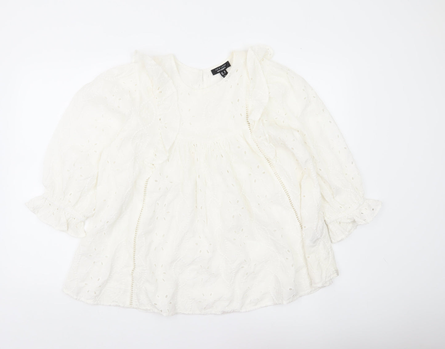 New Look Women White Maternity Blouse Size 10 Lace Ruffle Tunic Top