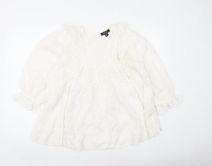 New Look Women White Maternity Blouse Size 10 Lace Ruffle Tunic Top
