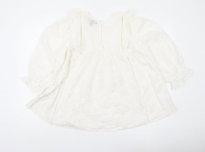 New Look Women White Maternity Blouse Size 10 Lace Ruffle Tunic Top