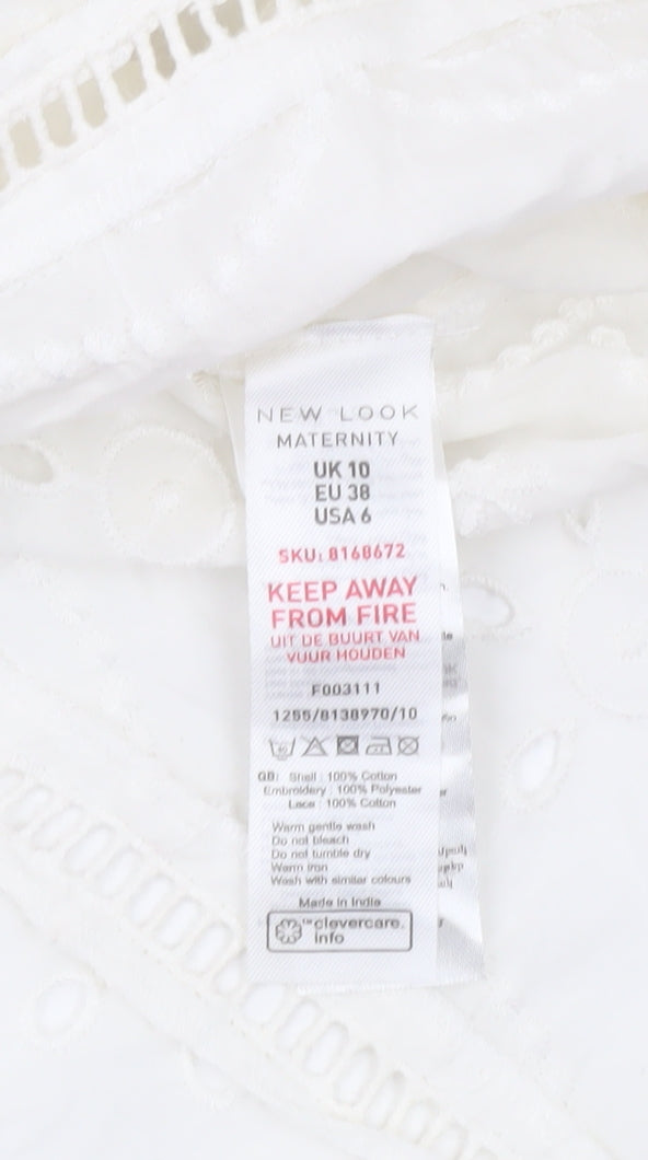 New Look Women White Maternity Blouse Size 10 Lace Ruffle Tunic Top