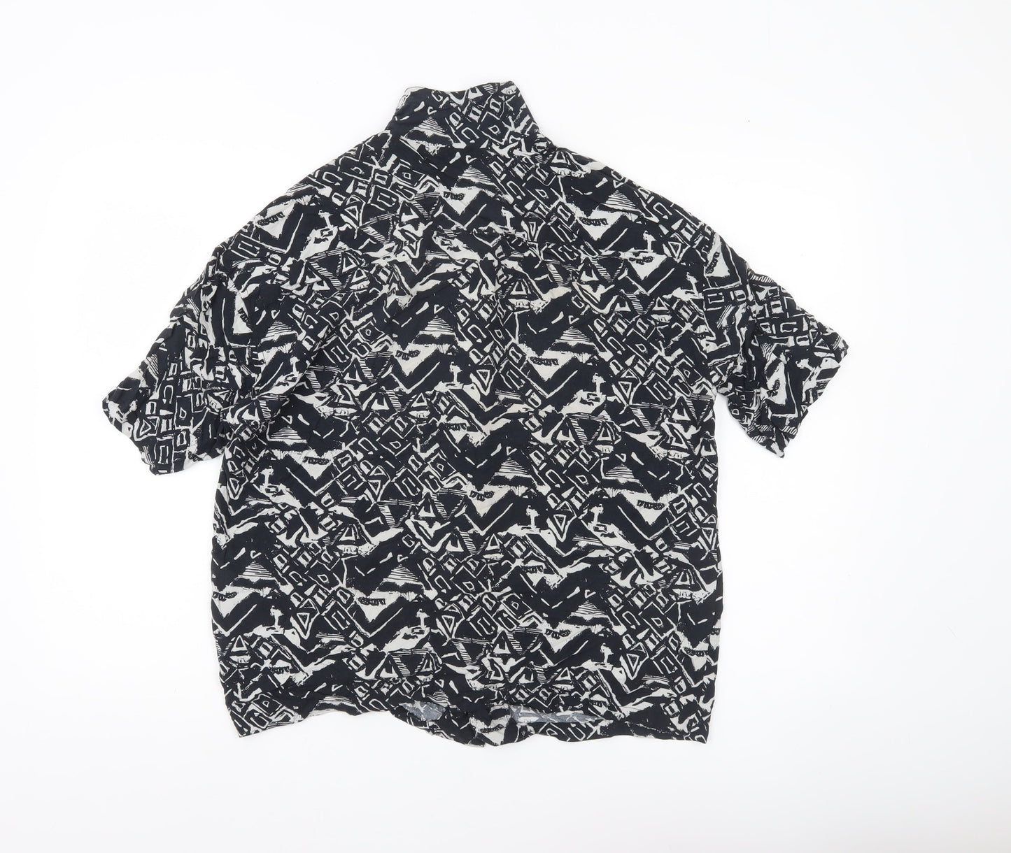 Pull & Bear Men’s Black Geometric Resort Shirt S Short Sleeve Viscose