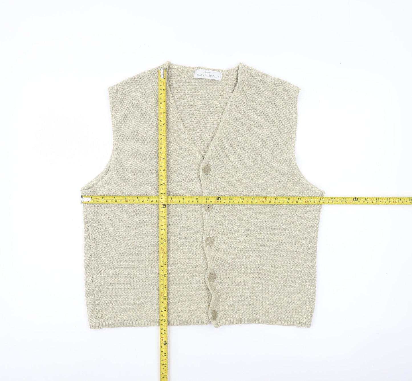 Marks and Spencer Men’s Beige Knit Vest Jumper Medium V-Neck