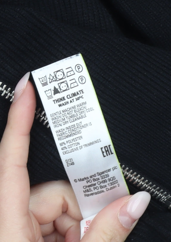 Marks and Spencer Mens Black 3XL Full Zip Jumper High Neck Knit