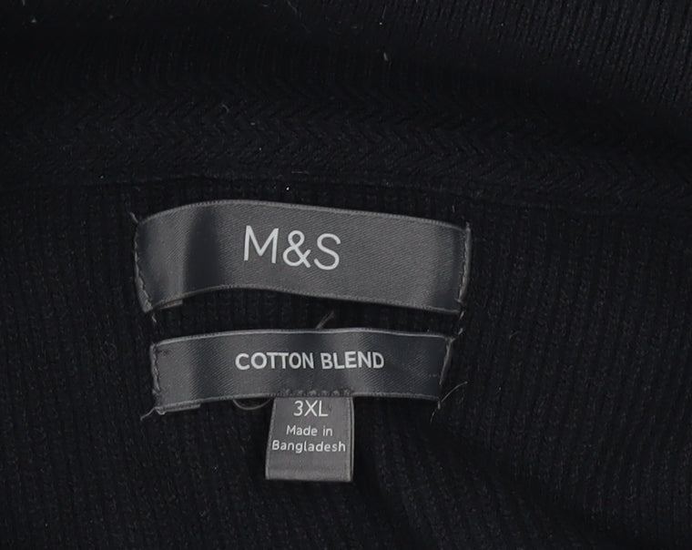 Marks and Spencer Mens Black 3XL Full Zip Jumper High Neck Knit