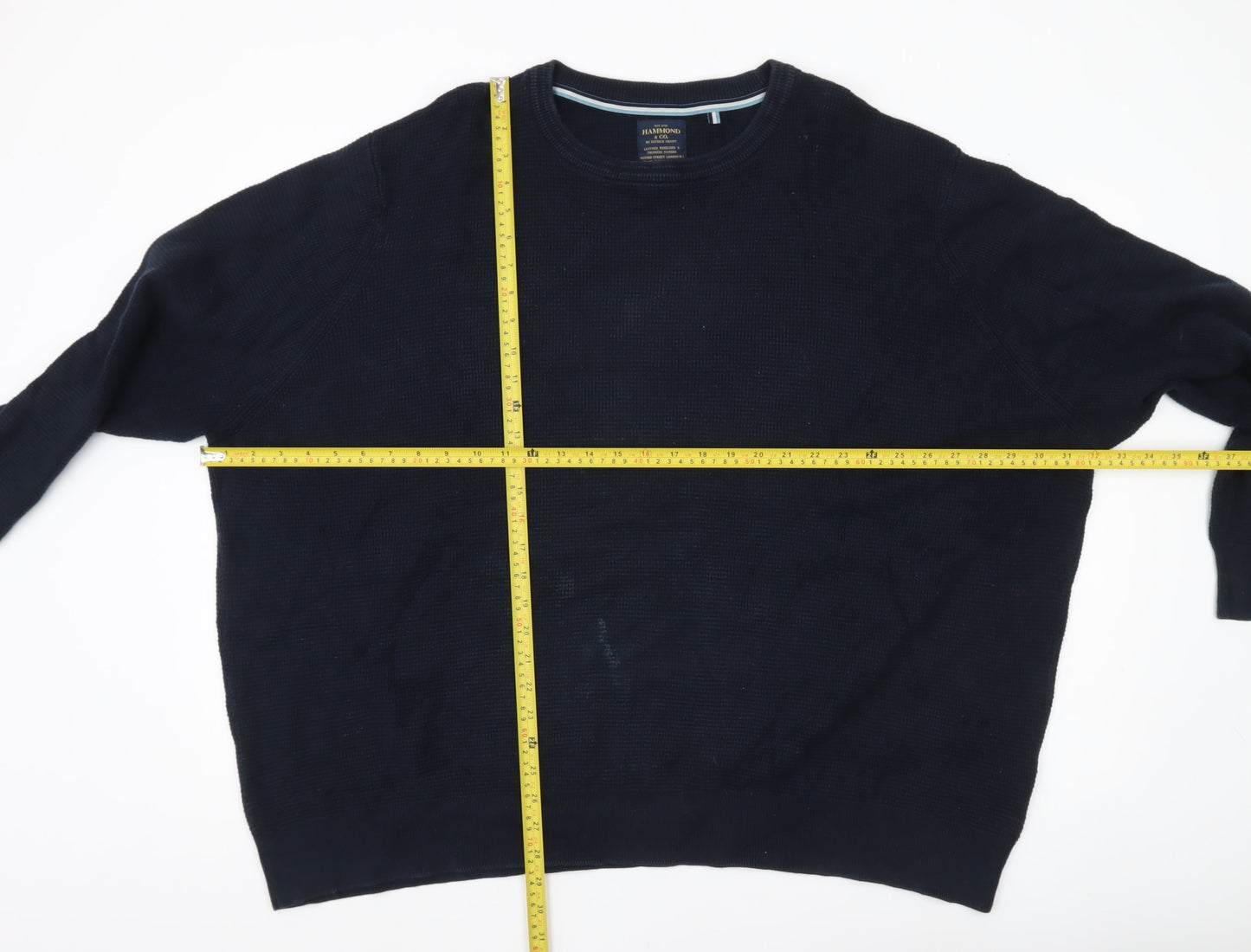 Hammond & Co Men’s Blue 4XL Waffle Knit Cotton Crew Neck Jumper