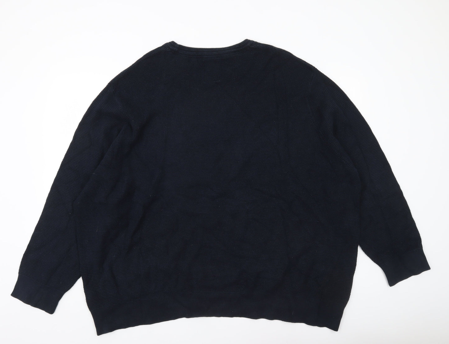 Hammond & Co Men’s Blue 4XL Waffle Knit Cotton Crew Neck Jumper