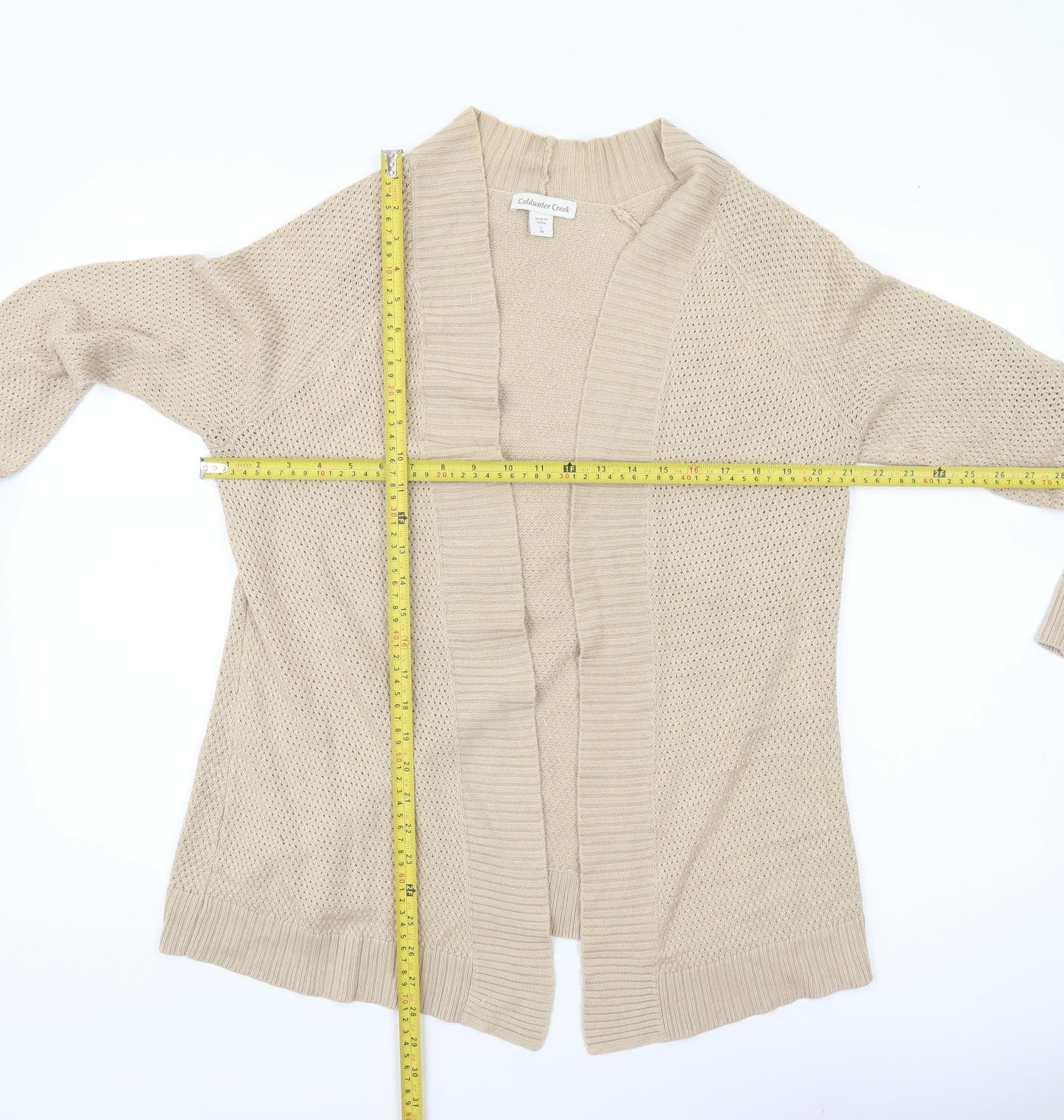 Coldwater Creek Women’s Beige Open-Knit Cardigan Size 14