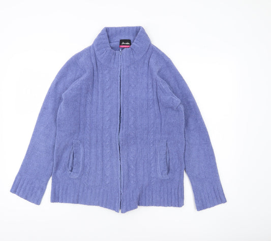Arista Womens Purple Cable Knit Full Zip Cardigan Jumper M