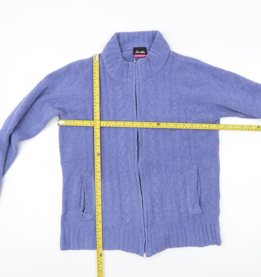 Arista Womens Purple Cable Knit Full Zip Cardigan Jumper M