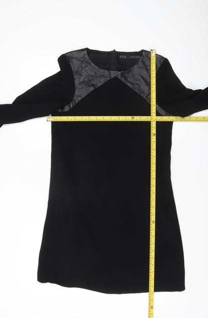 Zara Basic Women’s Black XS Shift Dress Faux Leather Trim Party