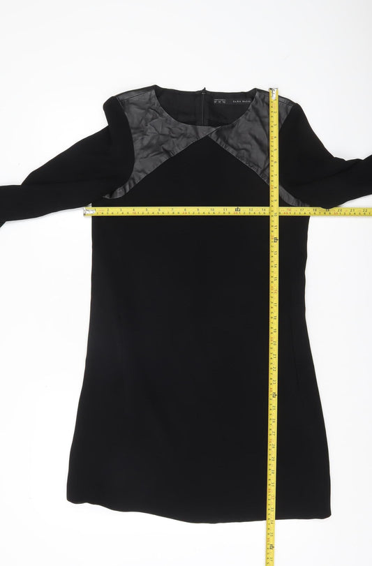 Zara Basic Women’s Black XS Shift Dress Faux Leather Trim Party