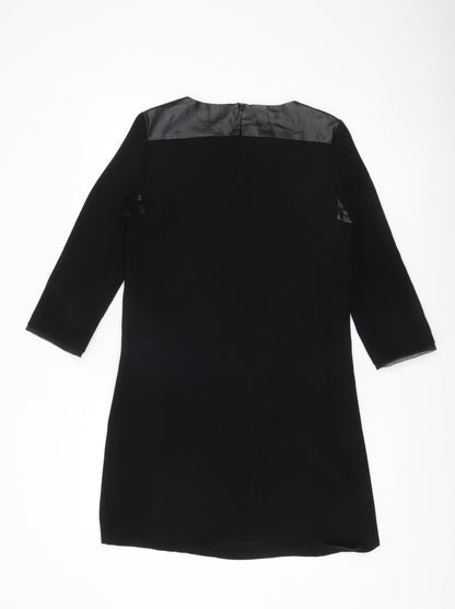 Zara Basic Women’s Black XS Shift Dress Faux Leather Trim Party