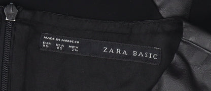 Zara Basic Women’s Black XS Shift Dress Faux Leather Trim Party