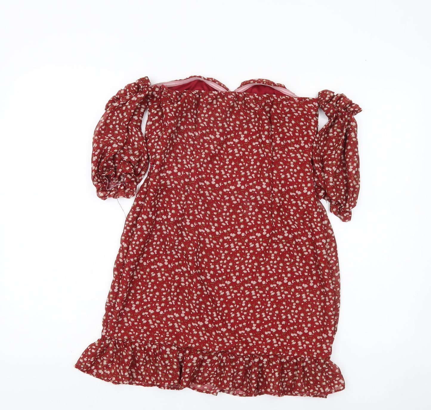 NAANAA Women's Red Floral Puff Sleeve Bodycon Dress UK 8