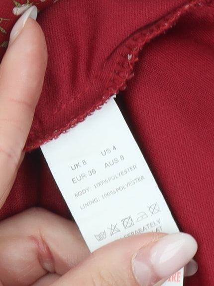 NAANAA Women's Red Floral Puff Sleeve Bodycon Dress UK 8