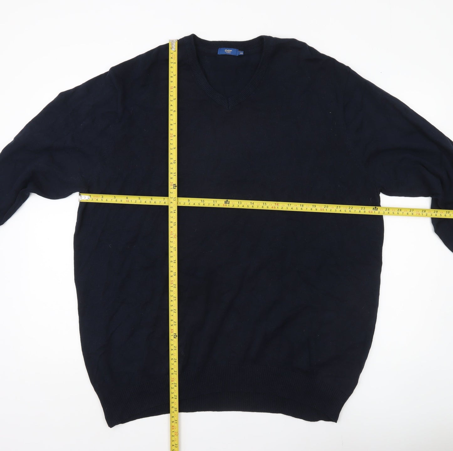 Cotton Traders Men’s Navy Blue 3XL V-Neck Cotton Jumper