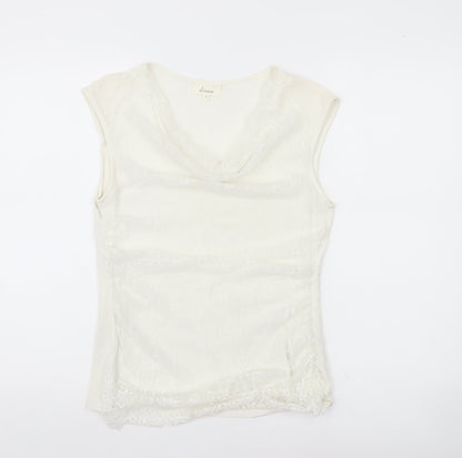 Linea Women’s Ivory Lace Cowl Neck Sleeveless Blouse M