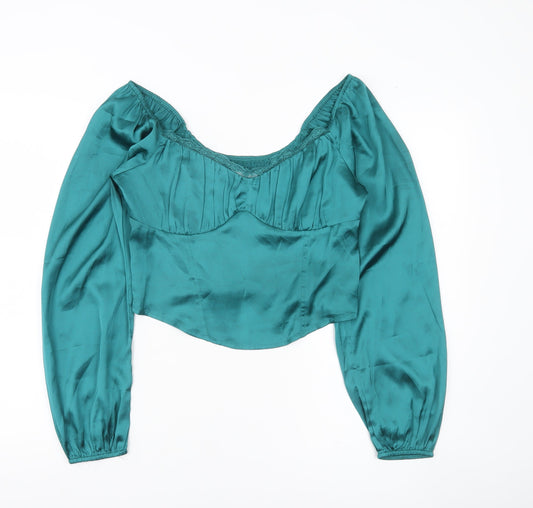 Womens UK Size L Hollister Green Cropped Blouse