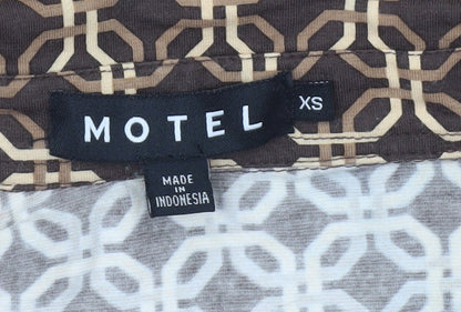 Womens UK Size XS Motel Brown Cropped Button-Up