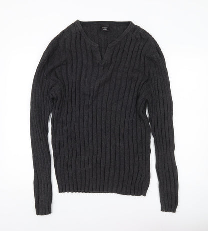Next Mens Grey XL Cotton Cable Knit V-Neck Jumper