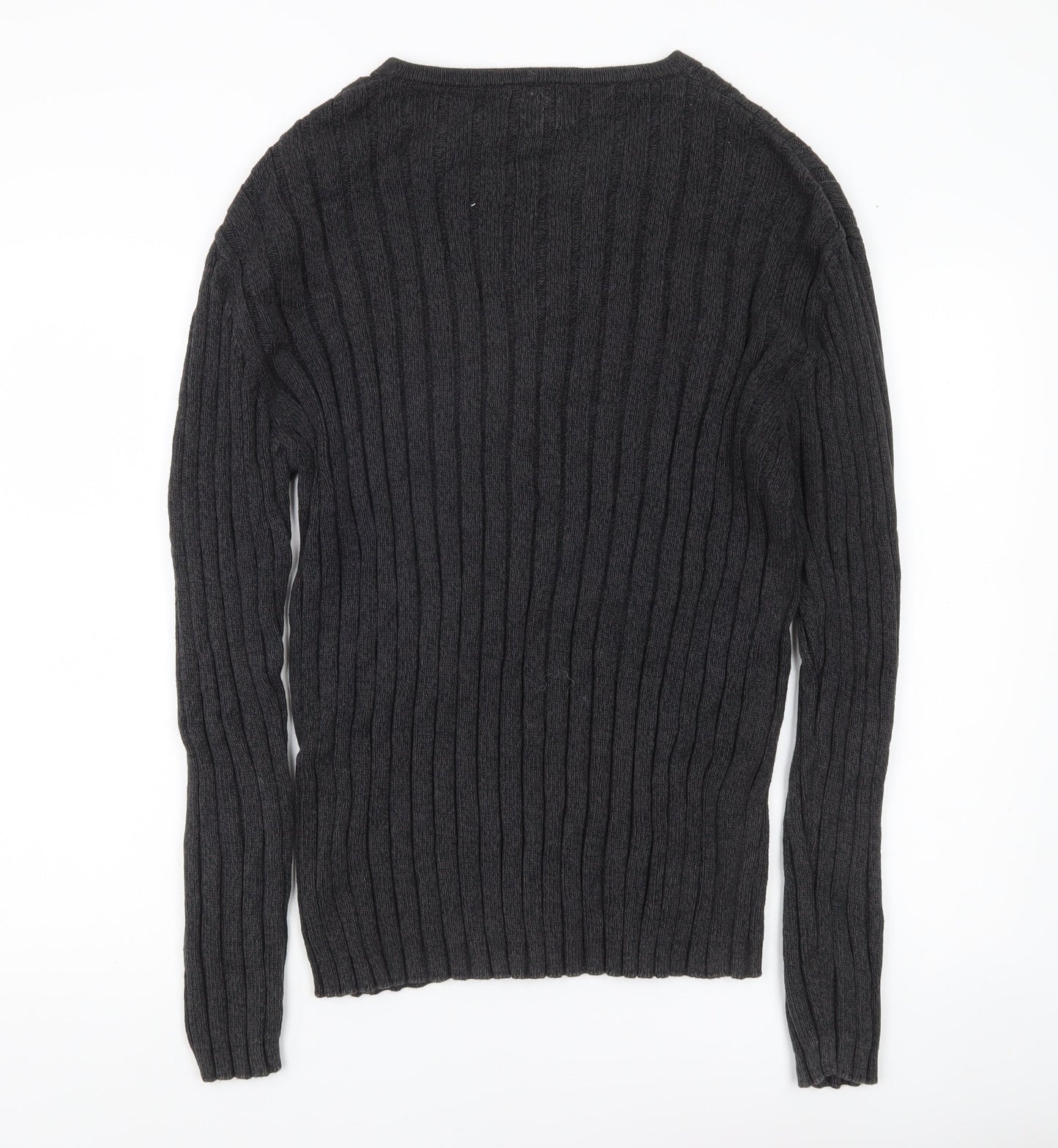 Next Mens Grey XL Cotton Cable Knit V-Neck Jumper