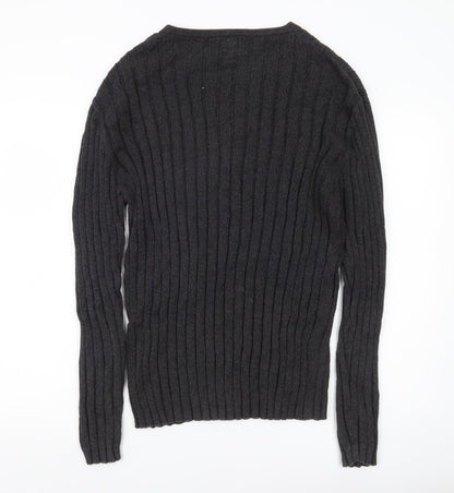Next Mens Grey XL Cotton Cable Knit V-Neck Jumper