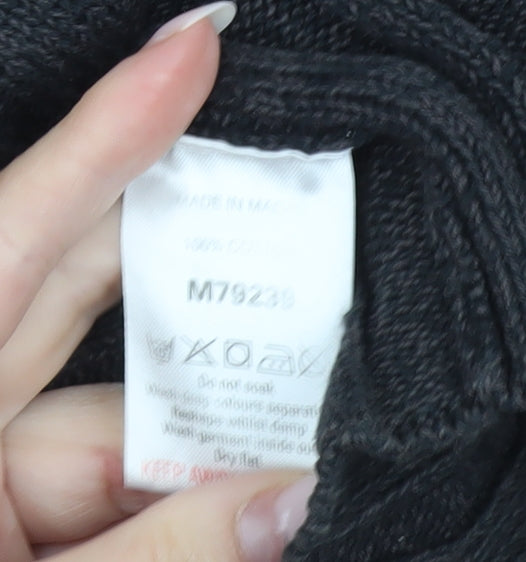 Next Mens Grey XL Cotton Cable Knit V-Neck Jumper