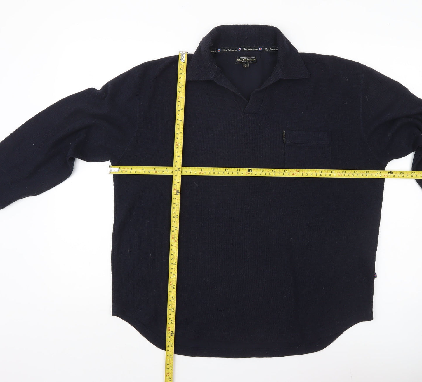 Ben Sherman Men’s Blue Collared Pullover Knit Jumper Size M