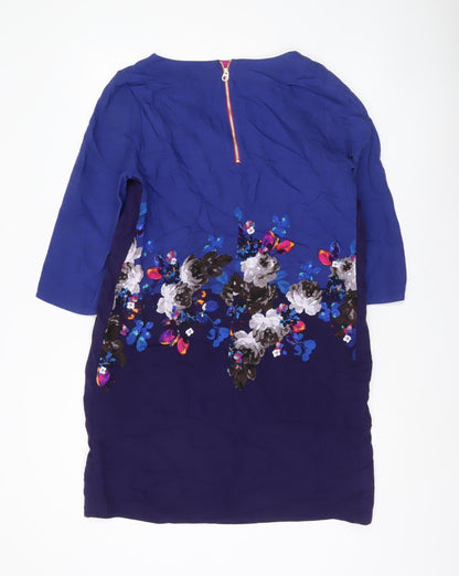 Joules Womens Blue Floral Shift Dress UK 12 Viscose 3/4 Sleeve