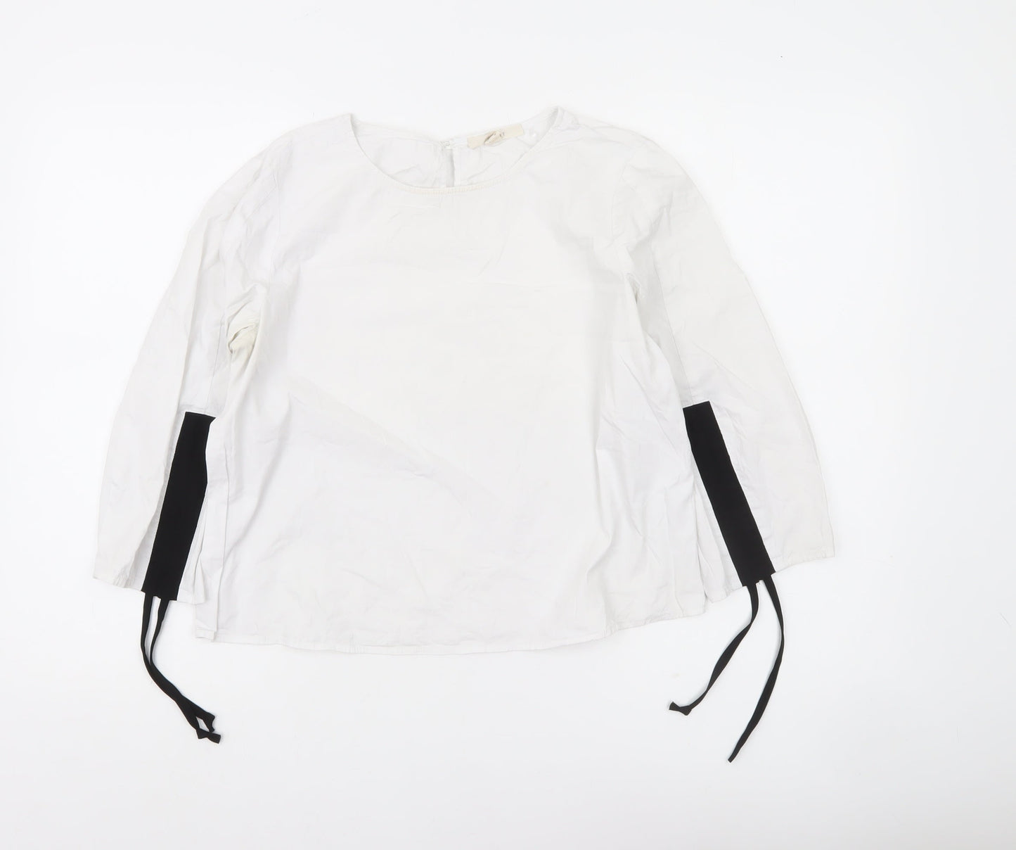 Esprit Women White Blouse Long Sleeve Round Neck Size S