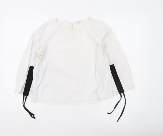 Esprit Women White Blouse Long Sleeve Round Neck Size S