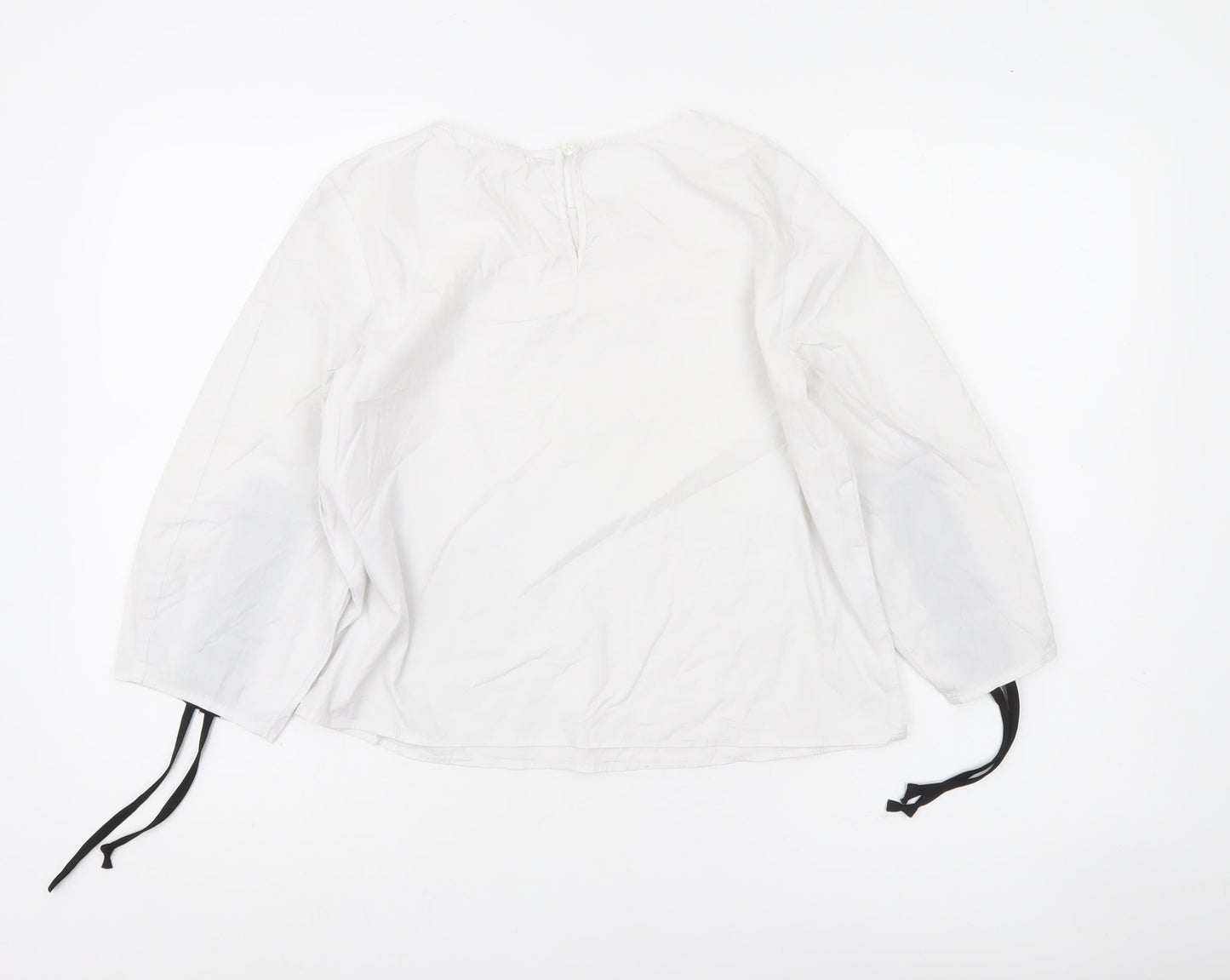 Esprit Women White Blouse Long Sleeve Round Neck Size S