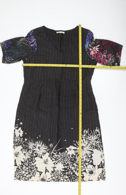 White Stuff Women’s Black Floral Shift Dress Size 14 Viscose