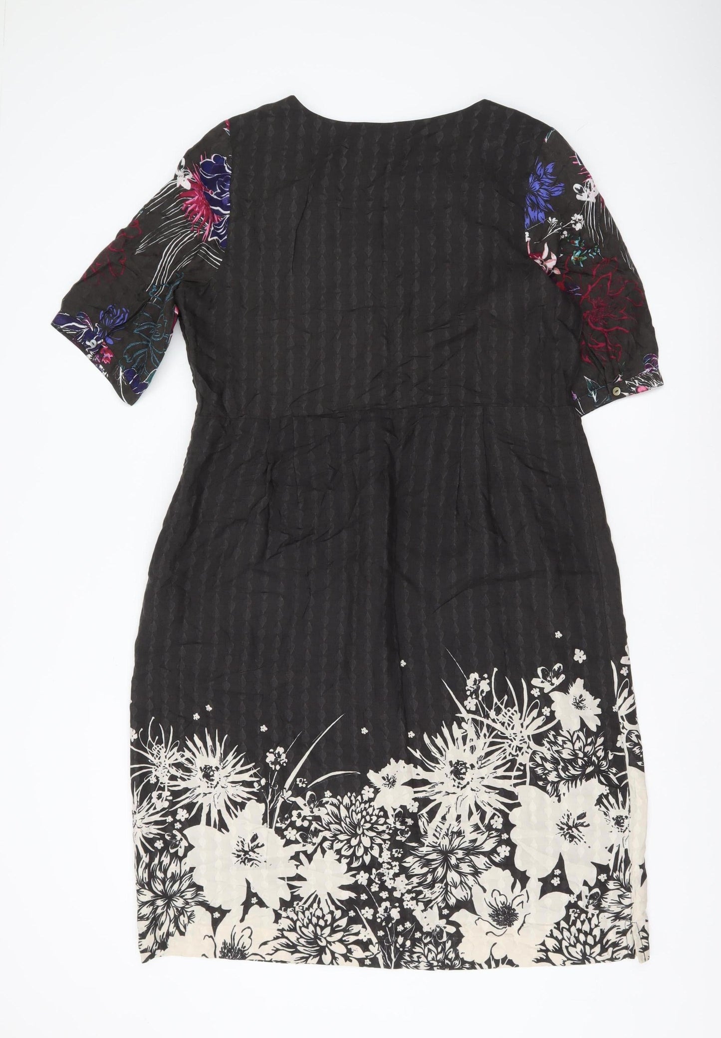 White Stuff Women’s Black Floral Shift Dress Size 14 Viscose