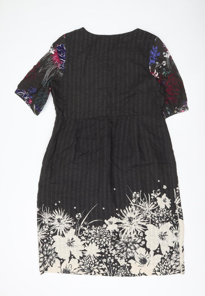 White Stuff Women’s Black Floral Shift Dress Size 14 Viscose