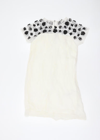 ASOS Women’s Ivory Shift Dress UK 8 Beaded Floral Embellished Short Sleeve