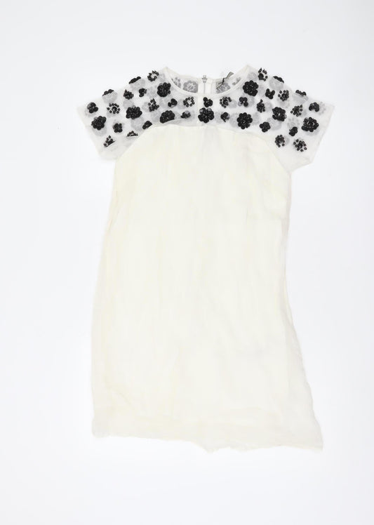 ASOS Women’s Ivory Shift Dress UK 8 Beaded Floral Embellished Short Sleeve