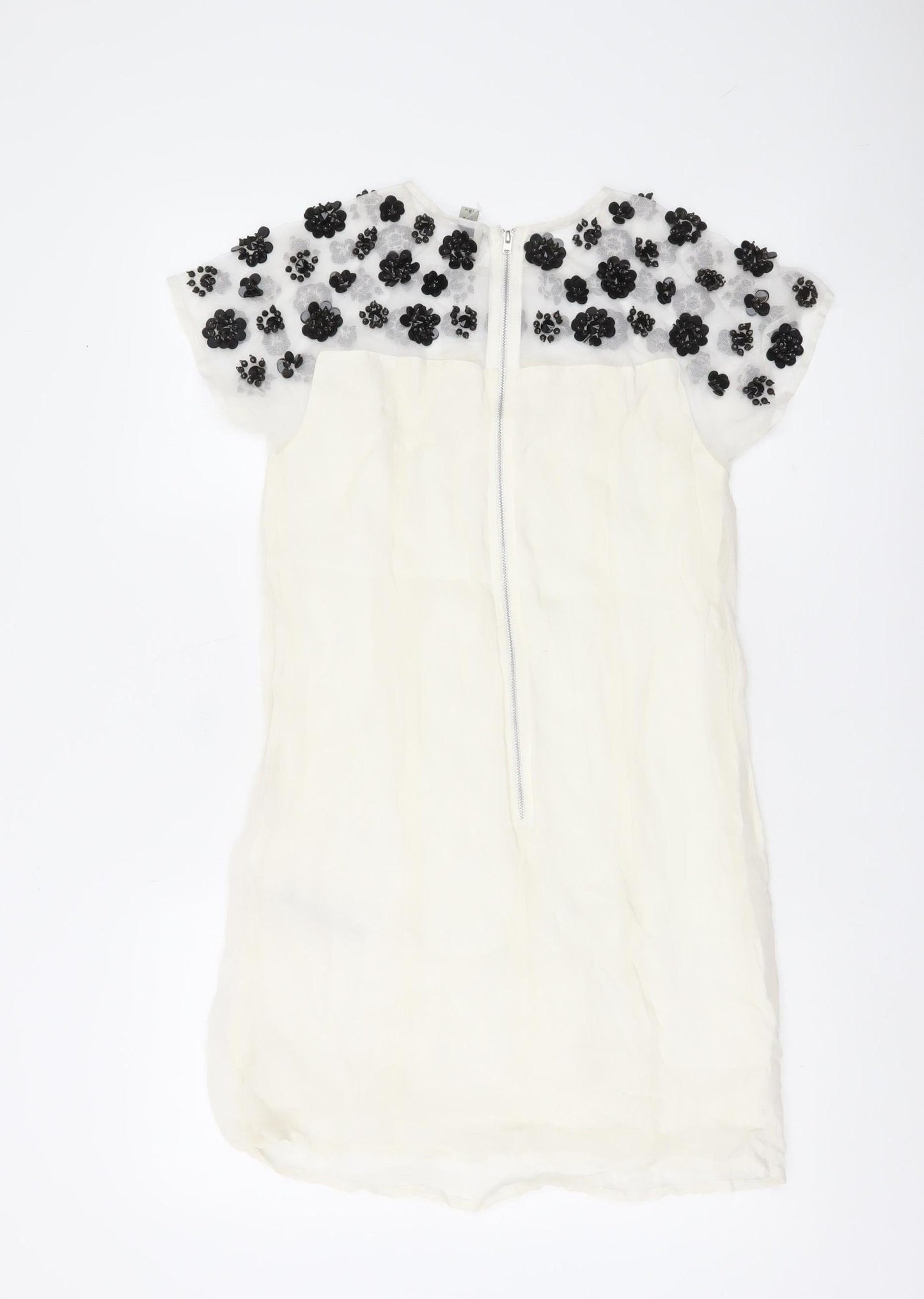 ASOS Women’s Ivory Shift Dress UK 8 Beaded Floral Embellished Short Sleeve