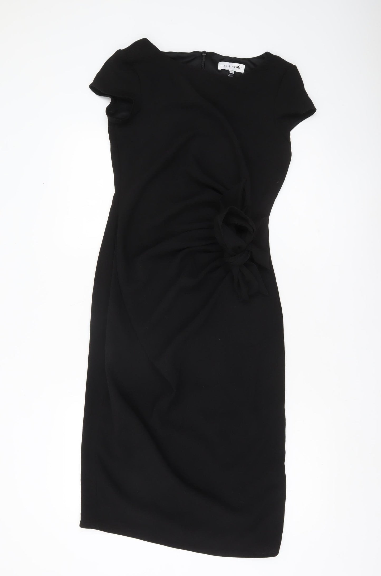 Lily & Franc Women Black Size 8 Sheath Dress Knee Length Ruched
