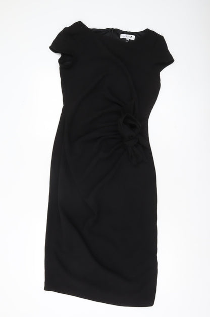 Lily & Franc Women Black Size 8 Sheath Dress Knee Length Ruched