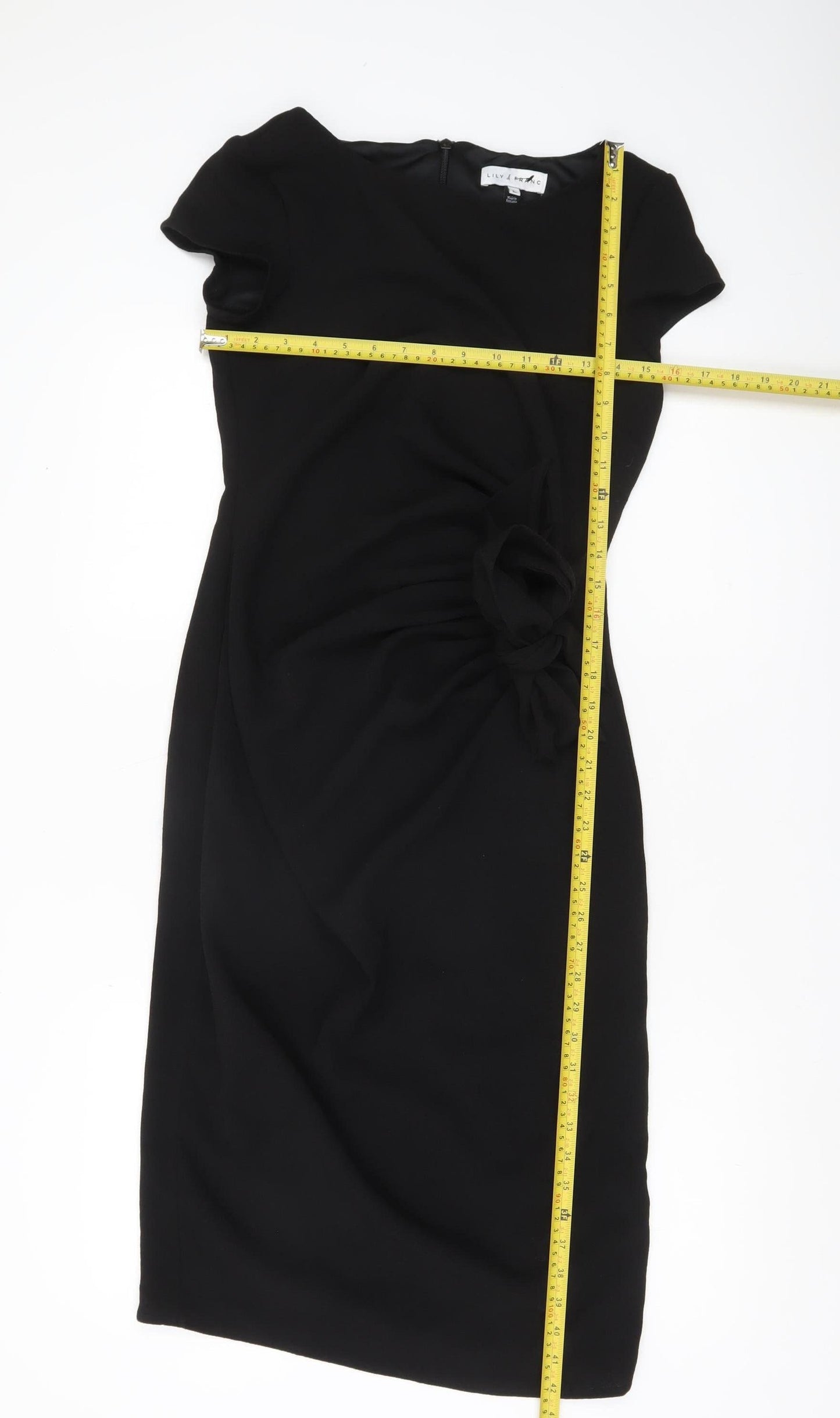 Lily & Franc Women Black Size 8 Sheath Dress Knee Length Ruched