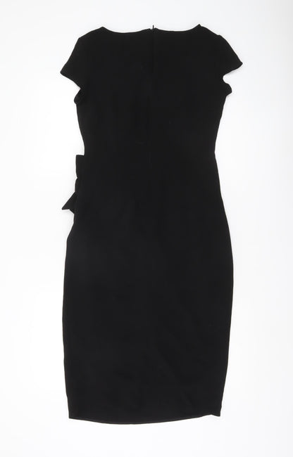 Lily & Franc Women Black Size 8 Sheath Dress Knee Length Ruched