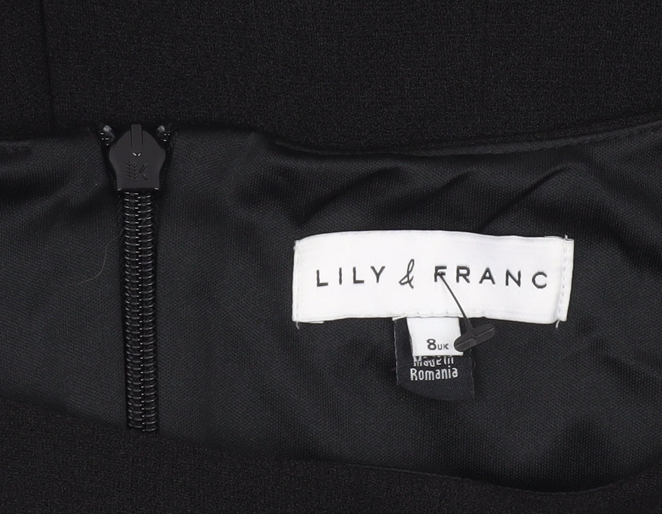 Lily & Franc Women Black Size 8 Sheath Dress Knee Length Ruched