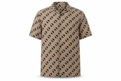 River Island Men's Brown Geometric Short Sleeve Button-Up Shirt S