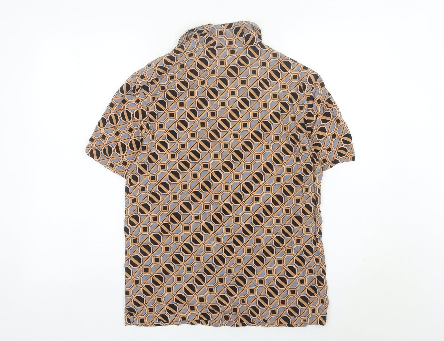 River Island Men's Brown Geometric Short Sleeve Button-Up Shirt S