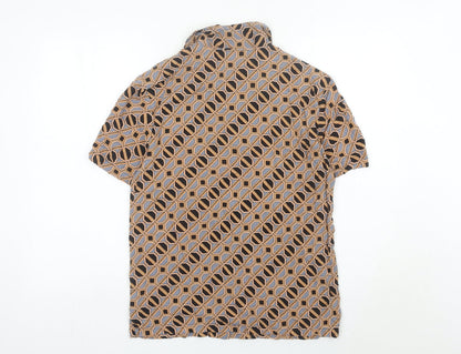 River Island Men's Brown Geometric Short Sleeve Button-Up Shirt S